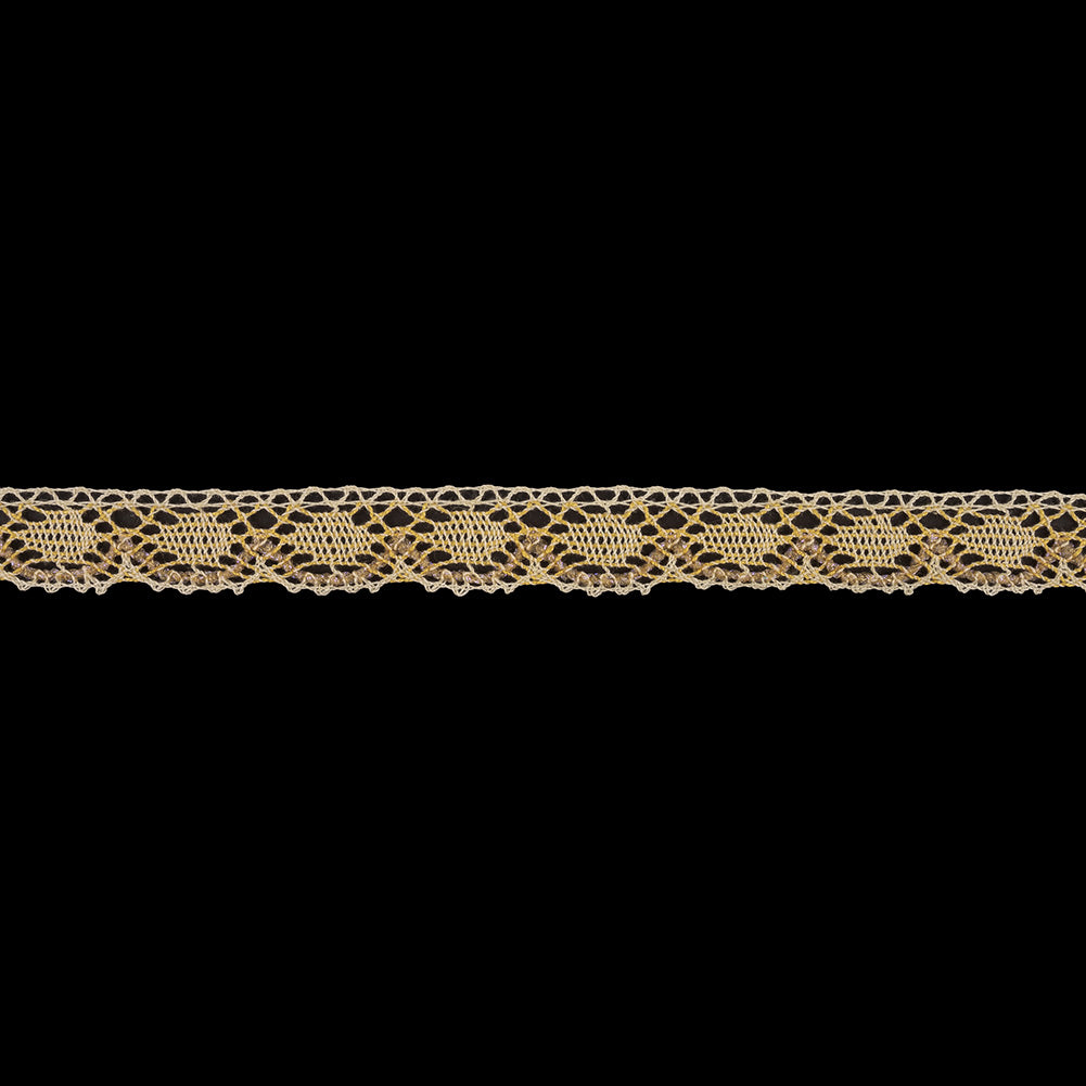 Yellow and Afterglow Iridescent Bobbin Lace Trim - 0.875" Yellow and Afterglow Iridescent Bobbin Lace Trim - 0.875"