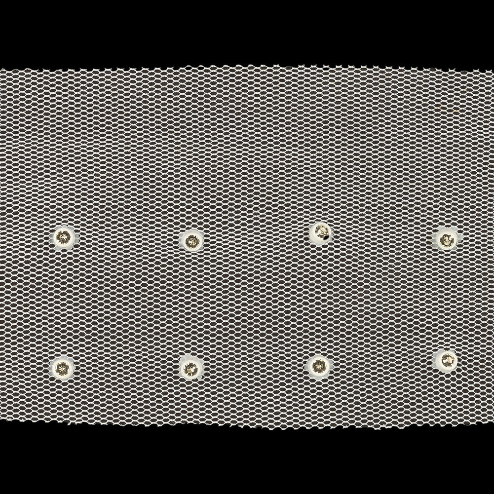 Silver Rhinestones on White Mesh Trimming - 2.75" Detail Silver Rhinestones on White Mesh Trimming - 2.75" Detail