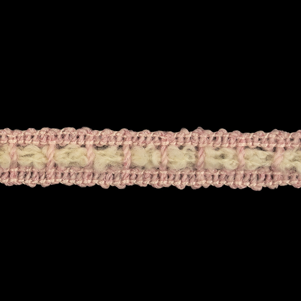 Pink and Cream Wool Crocheted Trim - 0.375" Detail Pink and Cream Wool Crocheted Trim - 0.375" Detail