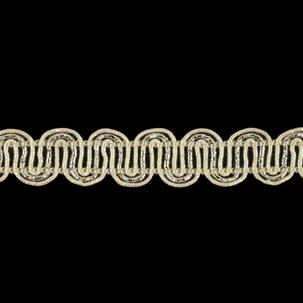 Iridescent Sugar Swizzle and Metallic Silver Waves Gimp Braided Trim - 0.375" Detail Iridescent Sugar Swizzle and Metallic Silver Waves Gimp Braided Trim - 0.375" Detail