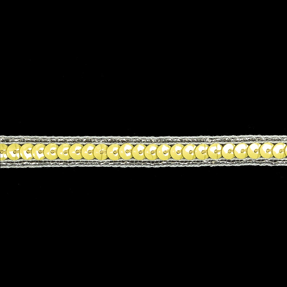 Lemon Single Row Sequins and Metallic Silver Stripes Trim - 0.375" Detail Lemon Single Row Sequins and Metallic Silver Stripes Trim - 0.375" Detail
