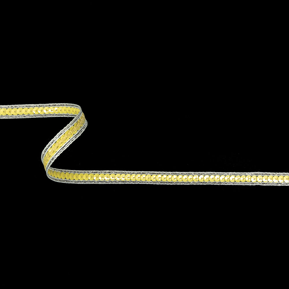 Lemon Single Row Sequins and Metallic Silver Stripes Trim - 0.375" Lemon Single Row Sequins and Metallic Silver Stripes Trim - 0.375"
