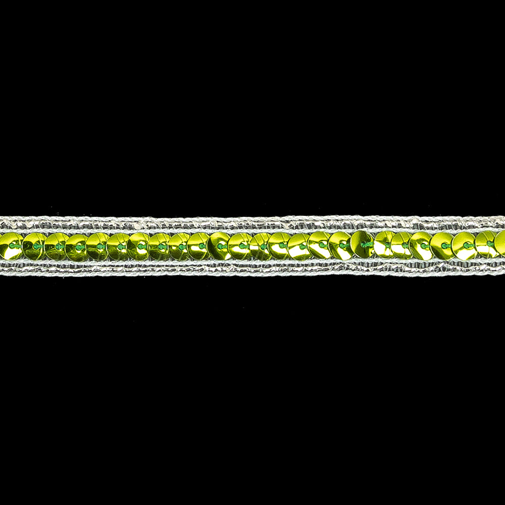 Lime Single Row Sequins and Metallic Silver Stripes Trim - 0.4375" Detail Lime Single Row Sequins and Metallic Silver Stripes Trim - 0.4375" Detail
