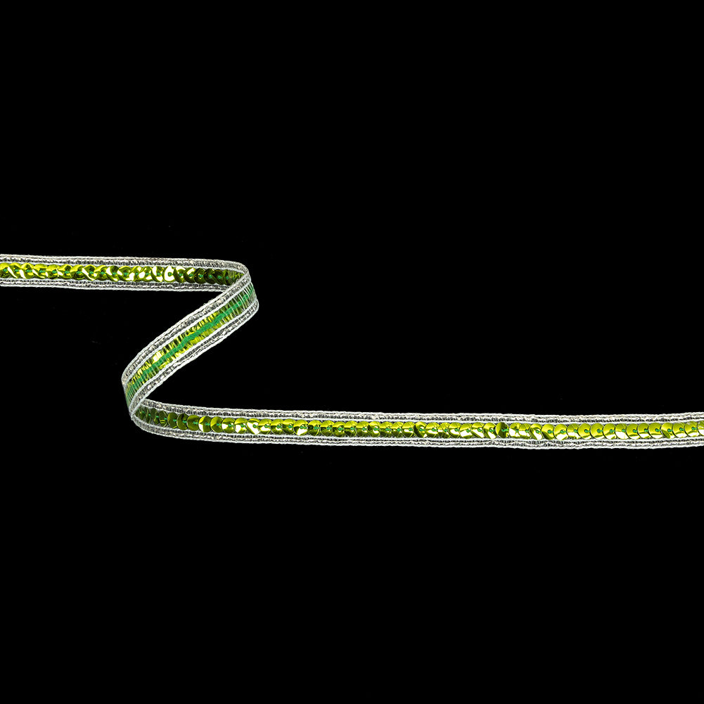 Lime Single Row Sequins and Metallic Silver Stripes Trim - 0.4375" Lime Single Row Sequins and Metallic Silver Stripes Trim - 0.4375"