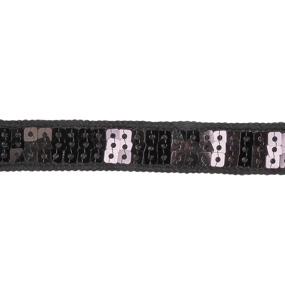 Black Three Row Square Sequins Trim on Tulle Backing - 0.625" Detail Black Three Row Square Sequins Trim on Tulle Backing - 0.625" Detail