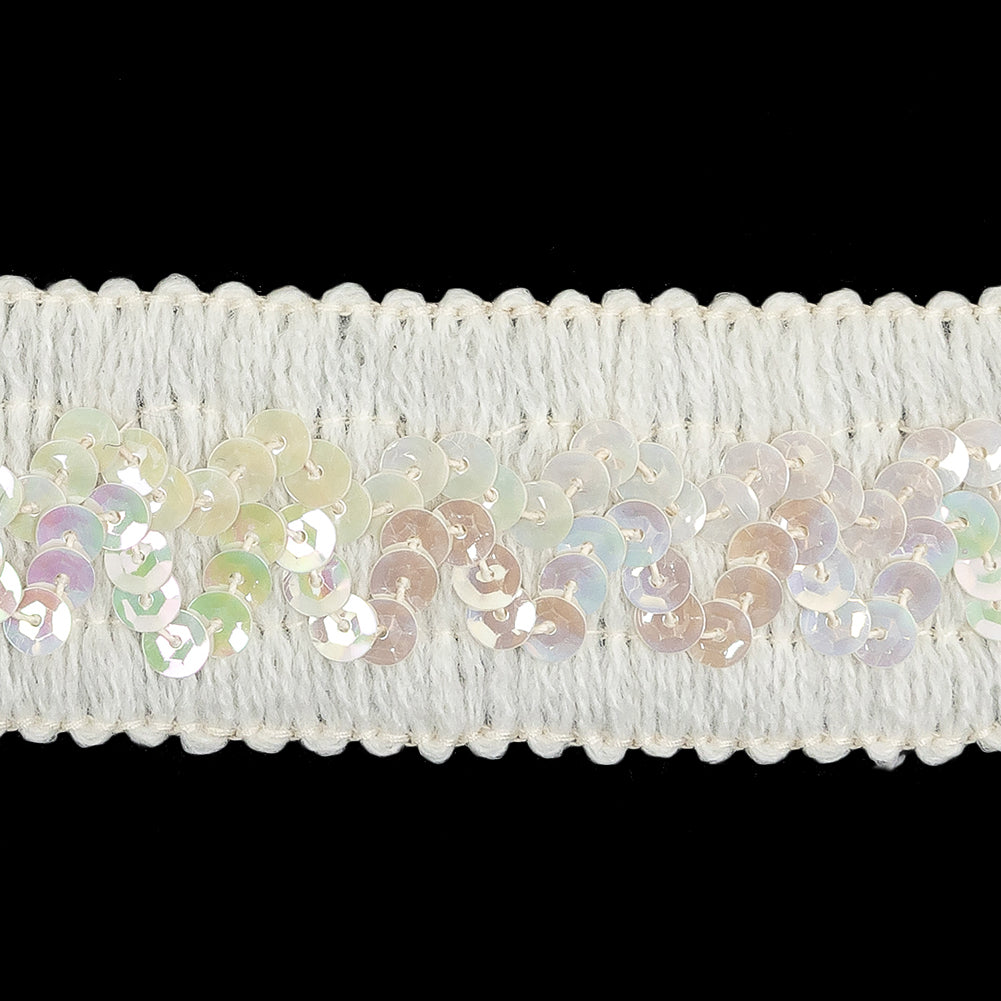 White Braided Trim with Iridescent White Sequins - 1.75" Detail White Braided Trim with Iridescent White Sequins - 1.75" Detail