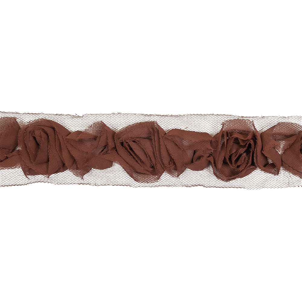 Brown 3D Chiffon Roses on Tulle Trim - 2.125" Brown 3D Chiffon Roses on Tulle Trim - 2.125"