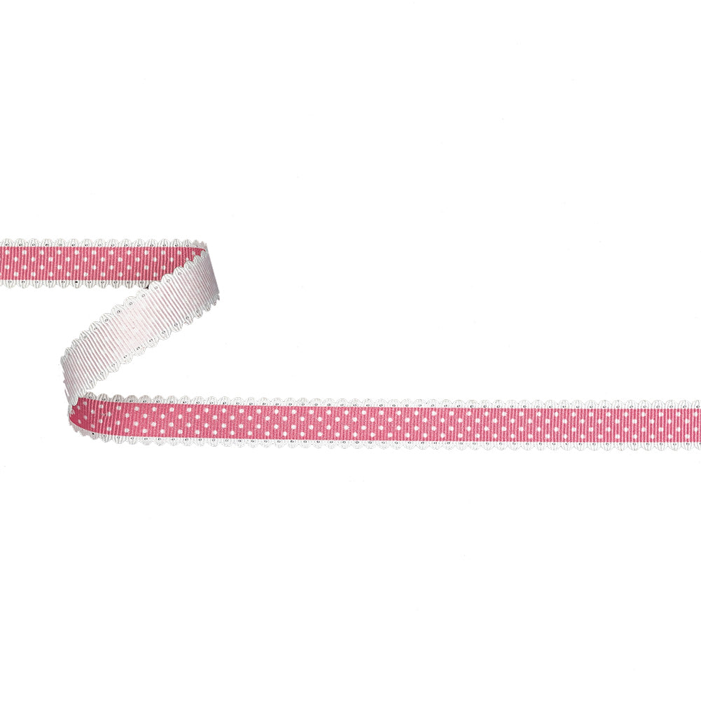 Pink and White Alyssum Scalloped Edge Polka Dot Grosgrain Ribbon - 0.625" Pink and White Alyssum Scalloped Edge Polka Dot Grosgrain Ribbon - 0.625"