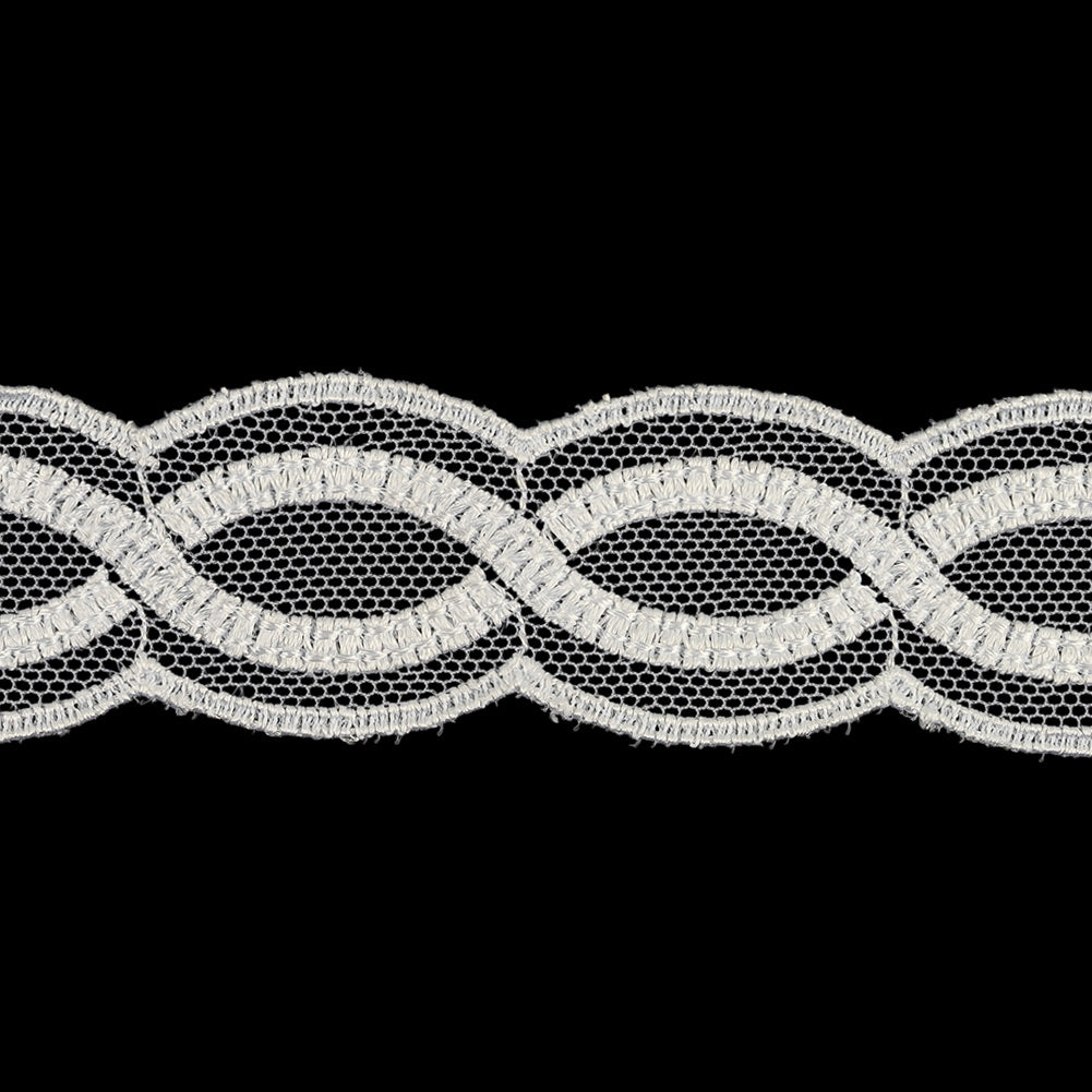 Bright White Twists Embroidered Lace Trim on Mesh - 1" Detail Bright White Twists Embroidered Lace Trim on Mesh - 1" Detail