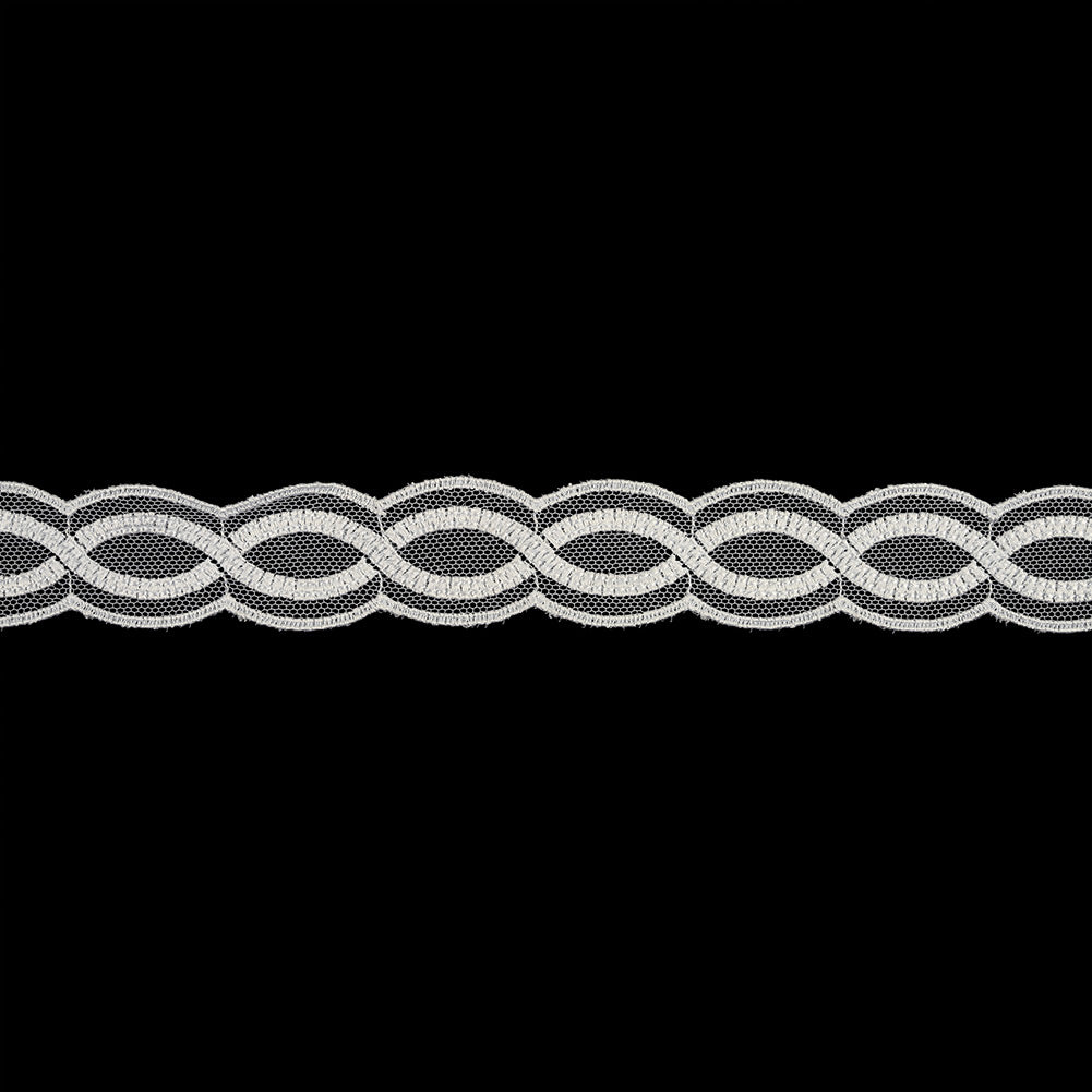 Bright White Twists Embroidered Lace Trim on Mesh - 1" Bright White Twists Embroidered Lace Trim on Mesh - 1"