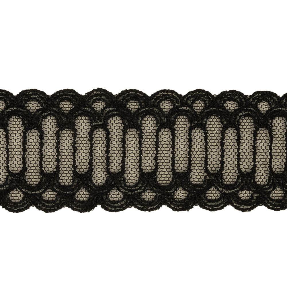 Black Scalloped Abstract Embroidered Lace Trim - 1.375" Detail Black Scalloped Abstract Embroidered Lace Trim - 1.375" Detail