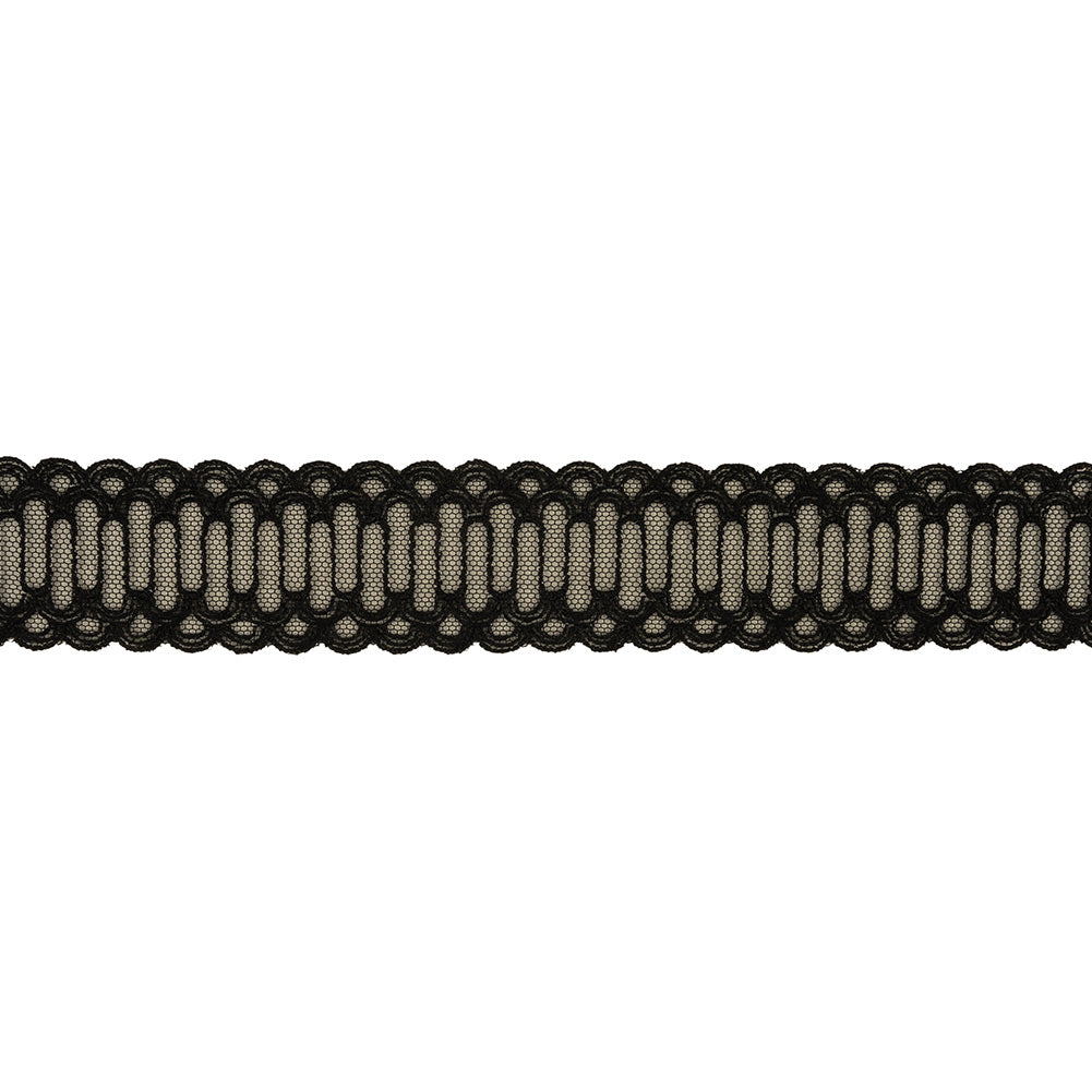 Black Scalloped Abstract Embroidered Lace Trim - 1.375" Black Scalloped Abstract Embroidered Lace Trim - 1.375"