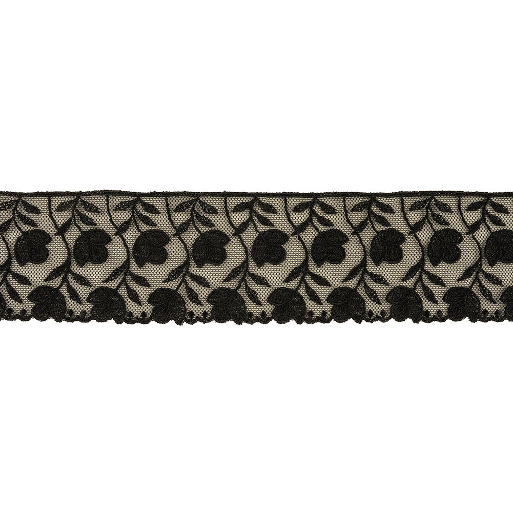 Black Tulips Embroidered Lace Trim - 2.25" Black Tulips Embroidered Lace Trim - 2.25"