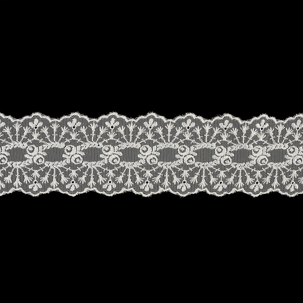 White Luminous Floral Embroidered Lace Trim - 2.375" White Luminous Floral Embroidered Lace Trim - 2.375"