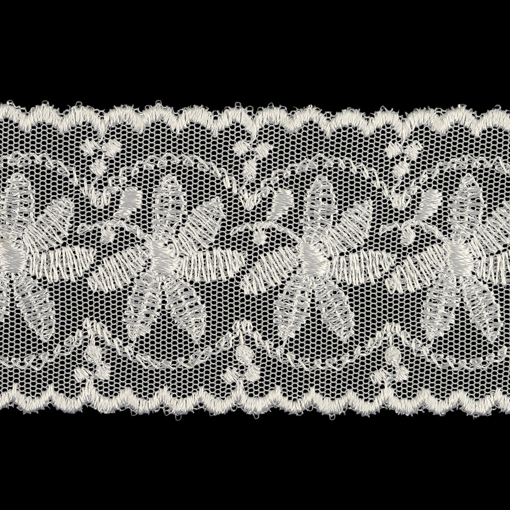 Luminous White Big Flowers Embroidered Lace Trim - 2" Detail Luminous White Big Flowers Embroidered Lace Trim - 2" Detail