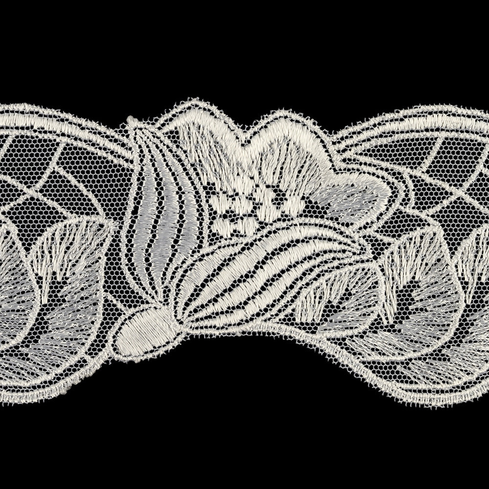White Luminous Blooming Flowers Embroidered Lace Trim - 2.375" Detail White Luminous Blooming Flowers Embroidered Lace Trim - 2.375" Detail