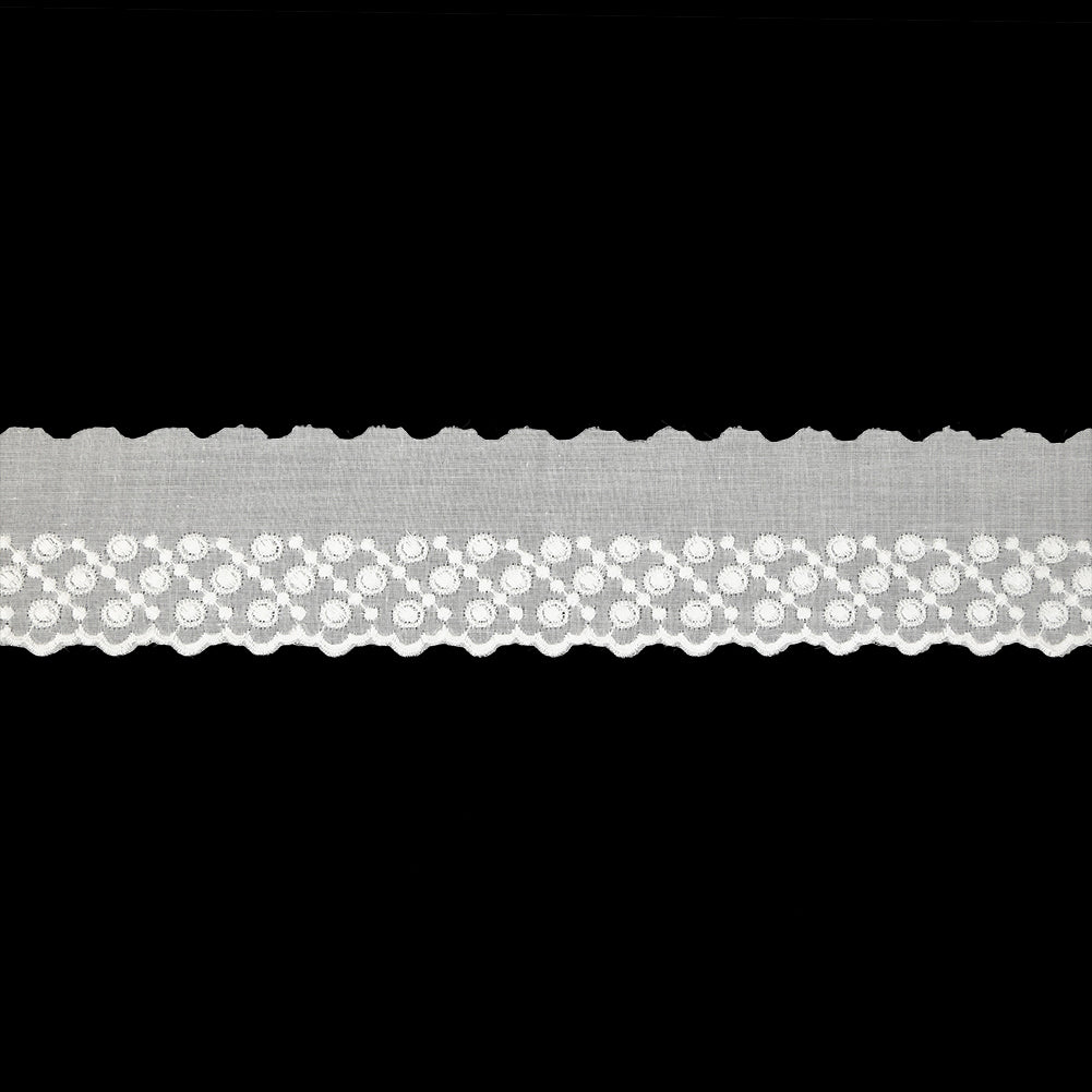 White Three-Row Dots Cotton Embroidered Lace Trim with Finished Scalloped Edge - 1.75" White Three-Row Dots Cotton Embroidered Lace Trim with Finished Scalloped Edge - 1.75"