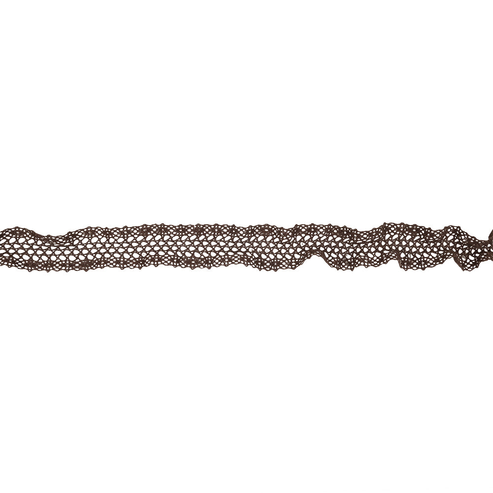Brown Ruffled Stretch Cotton Blend Lace Trim - 0.875" Brown Ruffled Stretch Cotton Blend Lace Trim - 0.875"