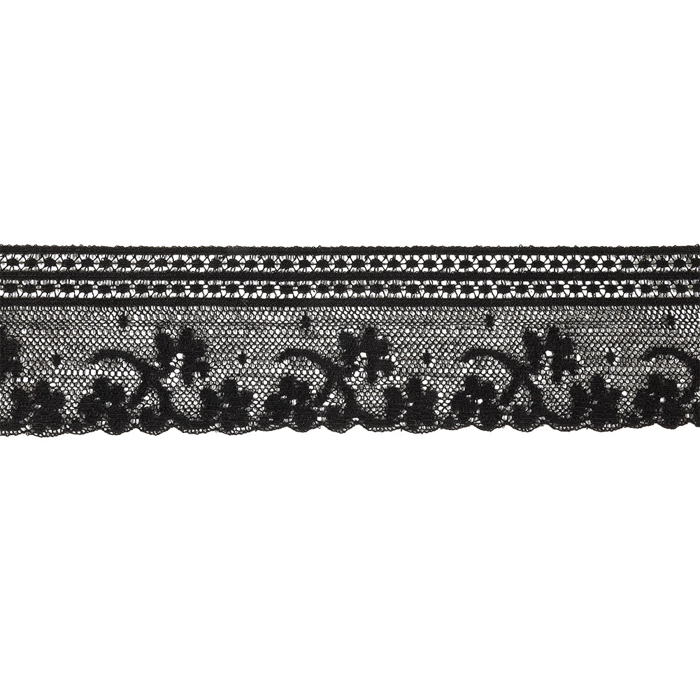 Black Floral and Geometric Cotton Lace Trim - 2.25" Black Floral and Geometric Cotton Lace Trim - 2.25"