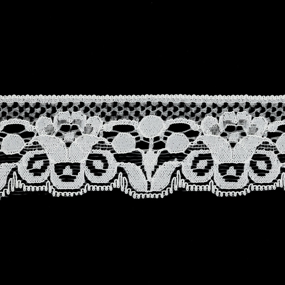 White Abstracted Flowers Lace Trim with Single Scalloped Edge - 1.25" Detail White Abstracted Flowers Lace Trim with Single Scalloped Edge - 1.25" Detail