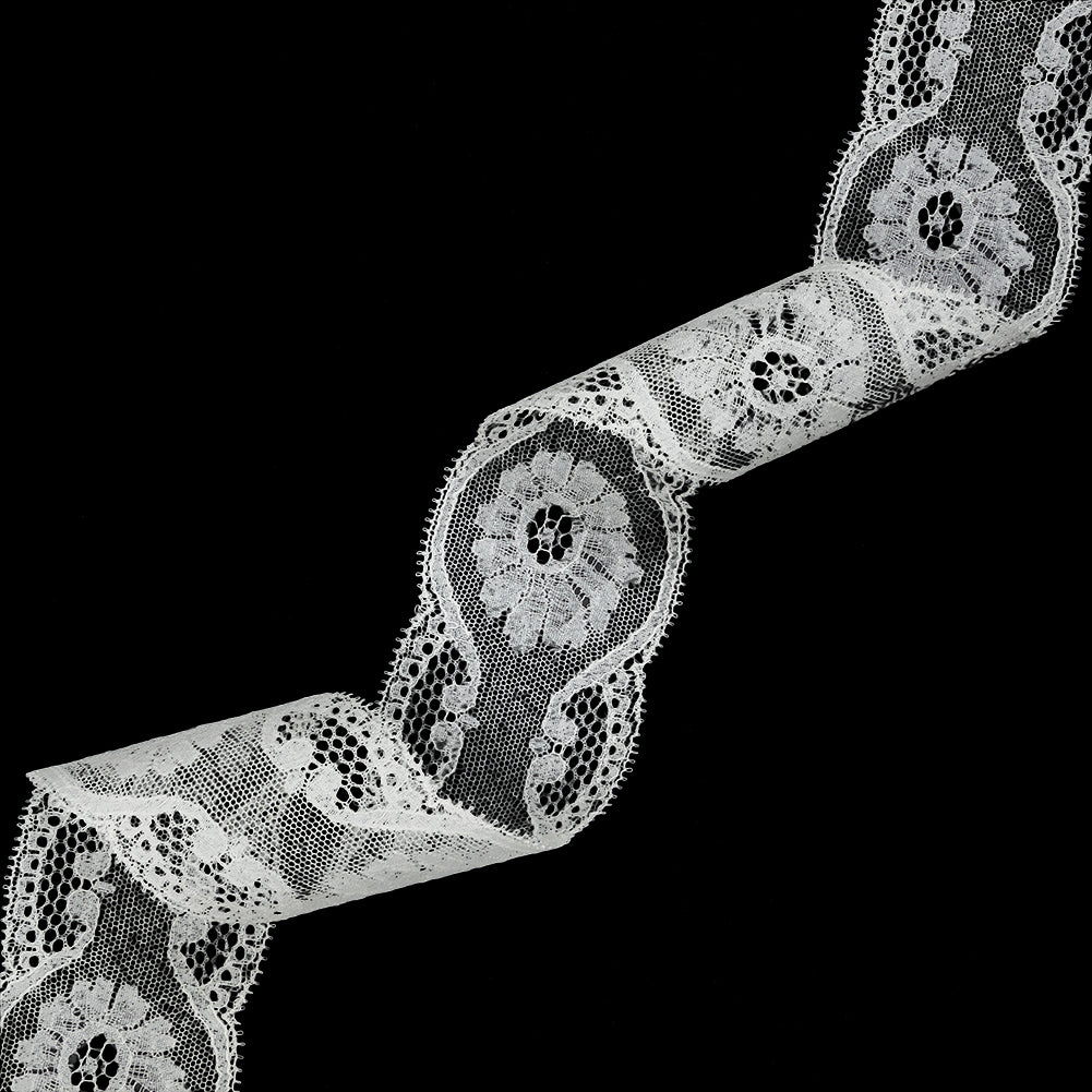 White Floral Lace Trim with Tiny Picot Edging - 2.125" White Floral Lace Trim with Tiny Picot Edging - 2.125"