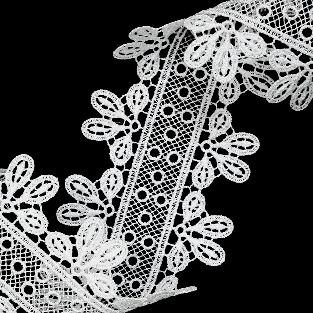 White Leaves and Dots Venise Lace Trim - 2" Detail White Leaves and Dots Venise Lace Trim - 2" Detail