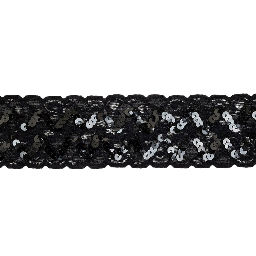Black Sequined Zig Zags on Classical Lace Trim - 2.375" Black Sequined Zig Zags on Classical Lace Trim - 2.375"