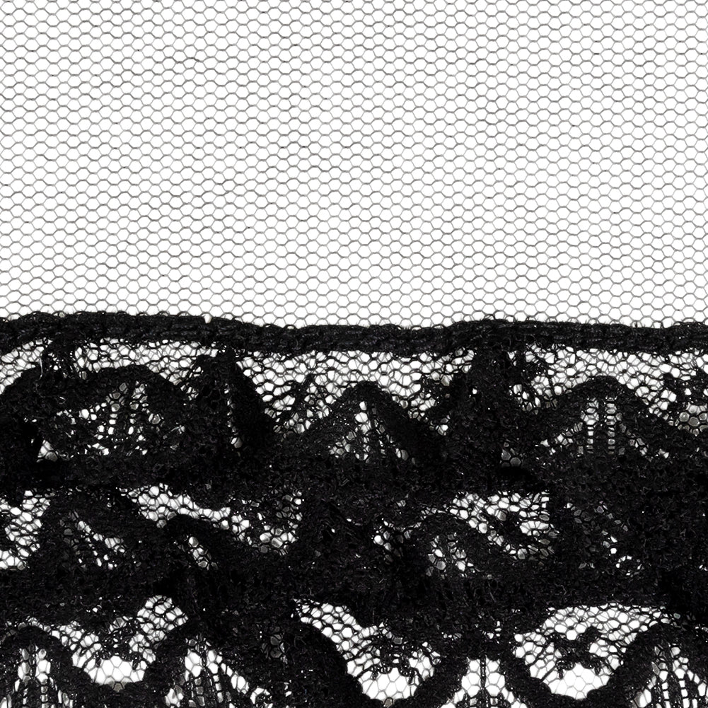 Black Shell Scalloped Three-Tier Ruffled Lace Trim - 4" Detail Black Shell Scalloped Three-Tier Ruffled Lace Trim - 4" Detail