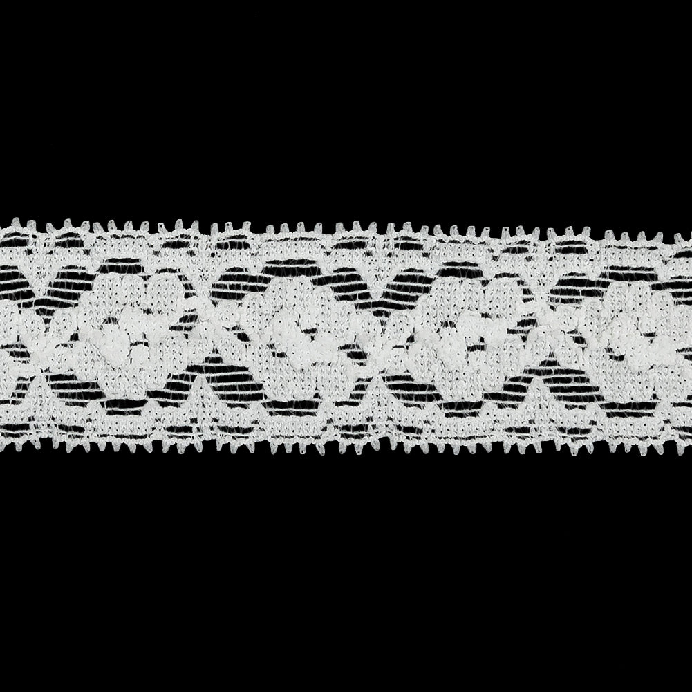 White Floral Stretch Lace Trim - 1.25" Detail White Floral Stretch Lace Trim - 1.25" Detail