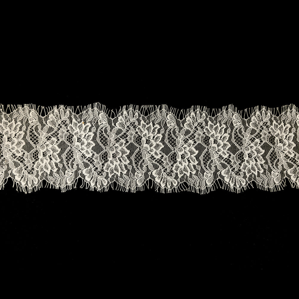 White Water Lilies Re-Embroidered Lace Trim with Eyelash Fringe - 4.75" White Water Lilies Re-Embroidered Lace Trim with Eyelash Fringe - 4.75"