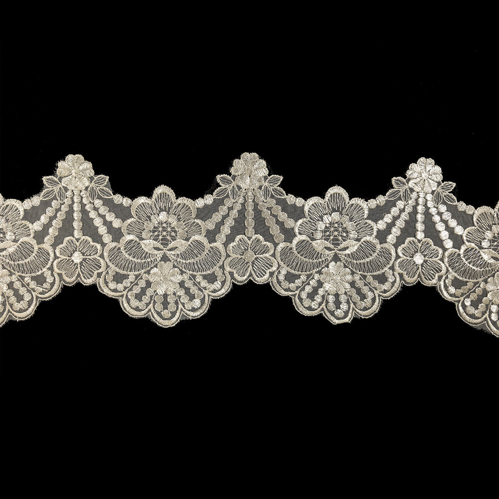 White Floral Scalloped Embroidered Organza Lace Trim - 5" White Floral Scalloped Embroidered Organza Lace Trim - 5"