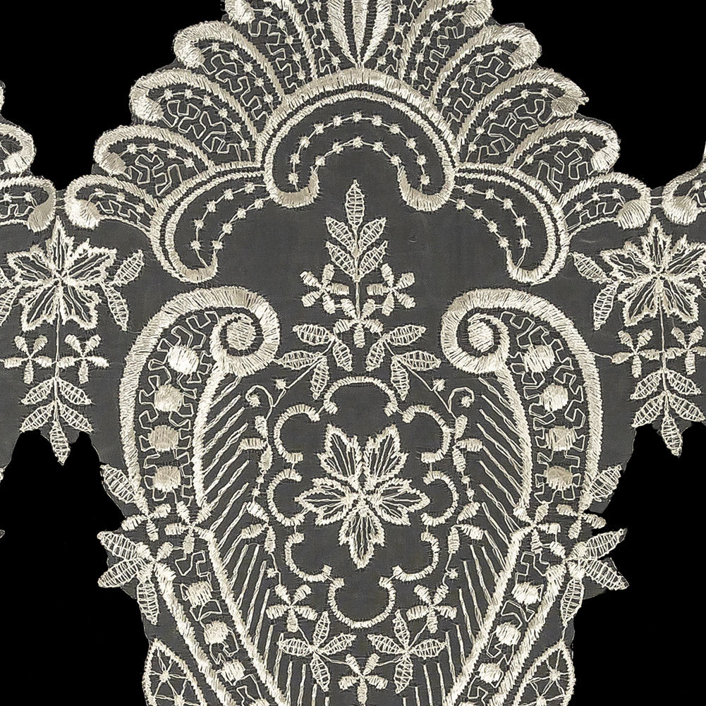 White Paisley and Floral Oversized Embroidered Organza Lace Trim - 14" Detail White Paisley and Floral Oversized Embroidered Organza Lace Trim - 14" Detail