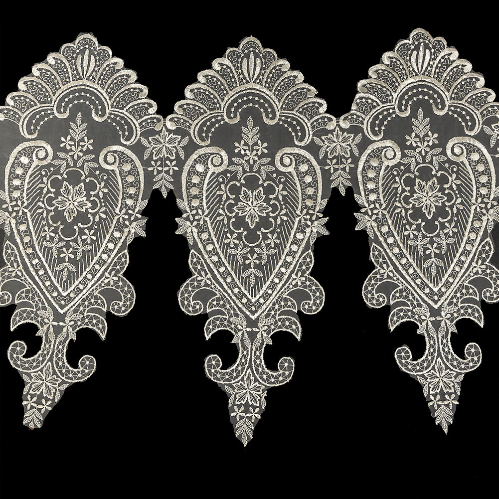 White Paisley and Floral Oversized Embroidered Organza Lace Trim - 14" White Paisley and Floral Oversized Embroidered Organza Lace Trim - 14"