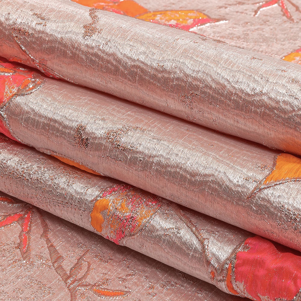 Neon Pink, Neon Orange and Metallic Silver Roses Luxury Brocade Folded Neon Pink, Neon Orange and Metallic Silver Roses Luxury Brocade Folded