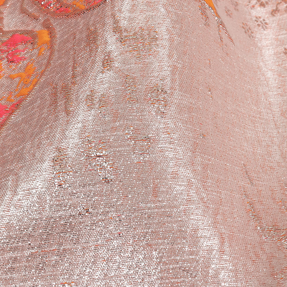 Neon Pink, Neon Orange and Metallic Silver Roses Luxury Brocade Detail Neon Pink, Neon Orange and Metallic Silver Roses Luxury Brocade Detail