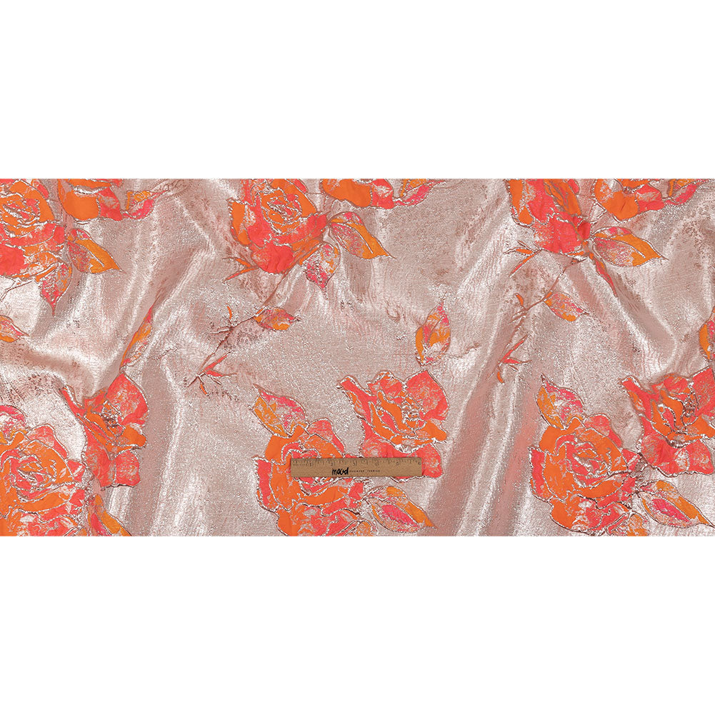 Neon Pink, Neon Orange and Metallic Silver Roses Luxury Brocade Full Neon Pink, Neon Orange and Metallic Silver Roses Luxury Brocade Full