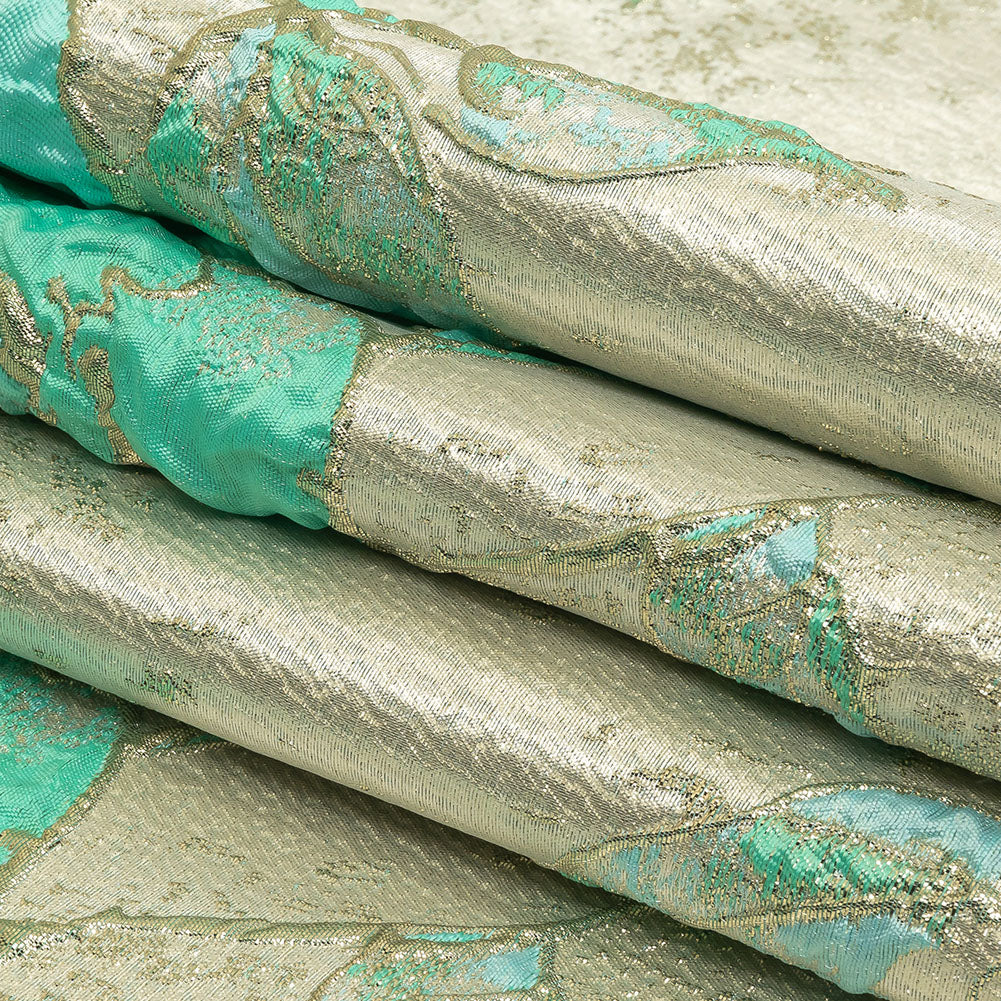 Bright Antigua Sand, Mint and Metallic Silver Roses Luxury Brocade Folded Bright Antigua Sand, Mint and Metallic Silver Roses Luxury Brocade Folded
