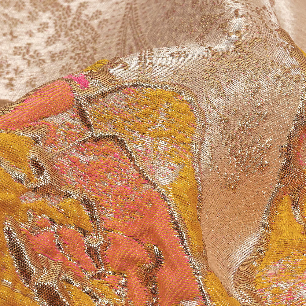 Spicy Mustard, Hot Pink and Metallic Silver Roses Luxury Brocade Detail Spicy Mustard, Hot Pink and Metallic Silver Roses Luxury Brocade Detail