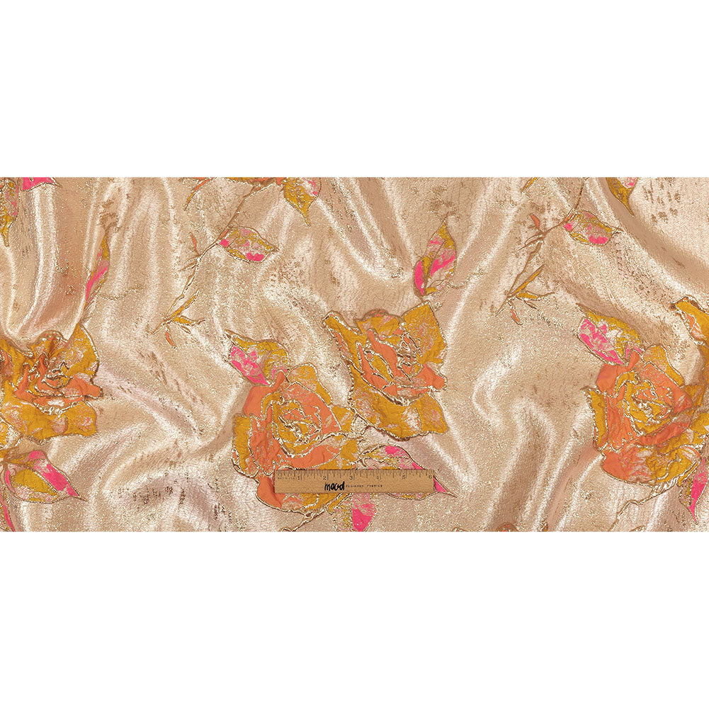 Spicy Mustard, Hot Pink and Metallic Silver Roses Luxury Brocade Full Spicy Mustard, Hot Pink and Metallic Silver Roses Luxury Brocade Full