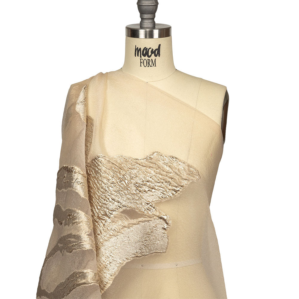 Metallic Gold and Beige Marbled Veins Luxury Burnout Brocade Panel Drape Metallic Gold and Beige Marbled Veins Luxury Burnout Brocade Panel Drape