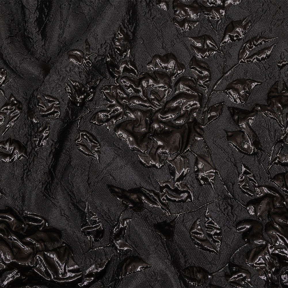 Metallic Black Roses and Leaves Luxury Brocade Metallic Black Roses and Leaves Luxury Brocade