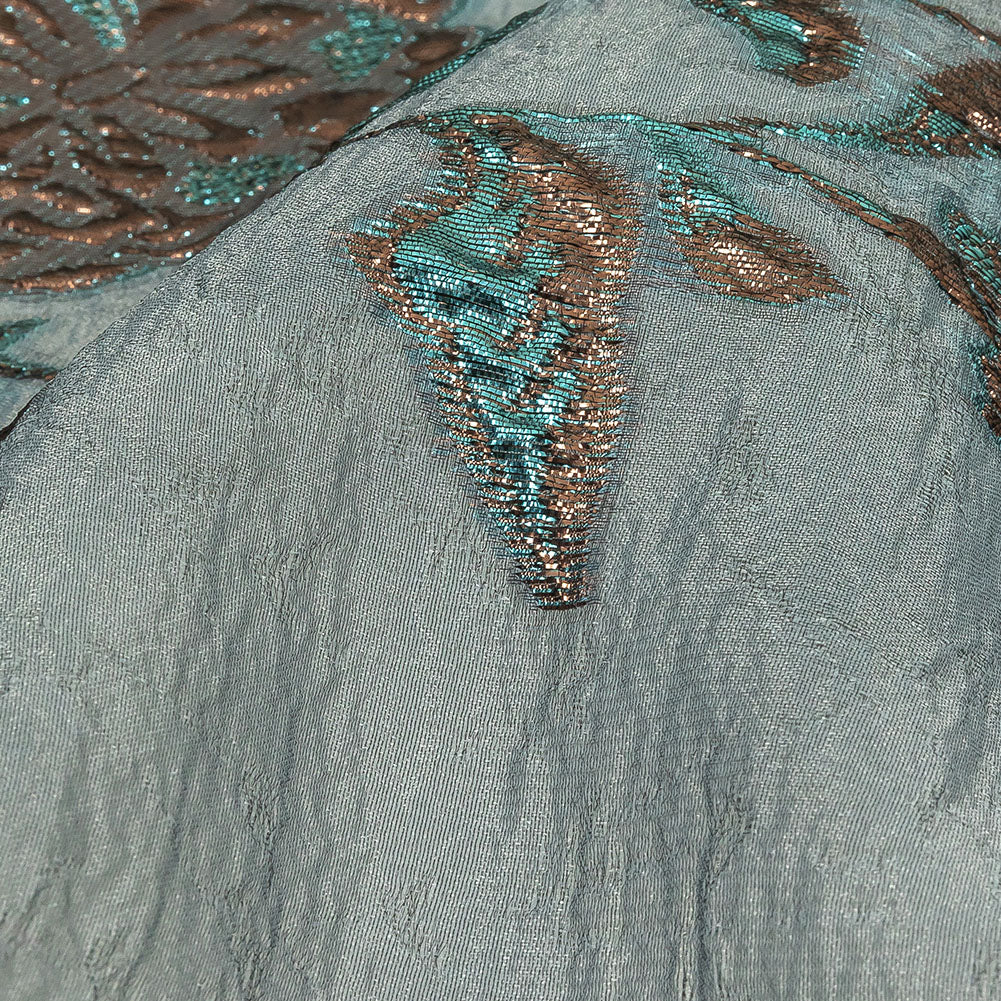 Metallic Copper and Blue Floral Luxury Burnout Brocade Detail Metallic Copper and Blue Floral Luxury Burnout Brocade Detail