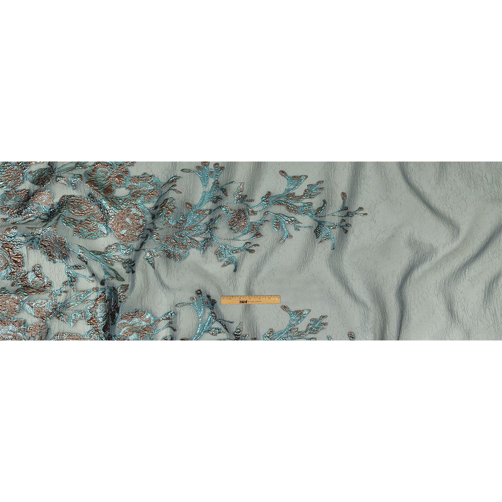 Metallic Copper and Blue Floral Luxury Burnout Brocade Full Metallic Copper and Blue Floral Luxury Burnout Brocade Full