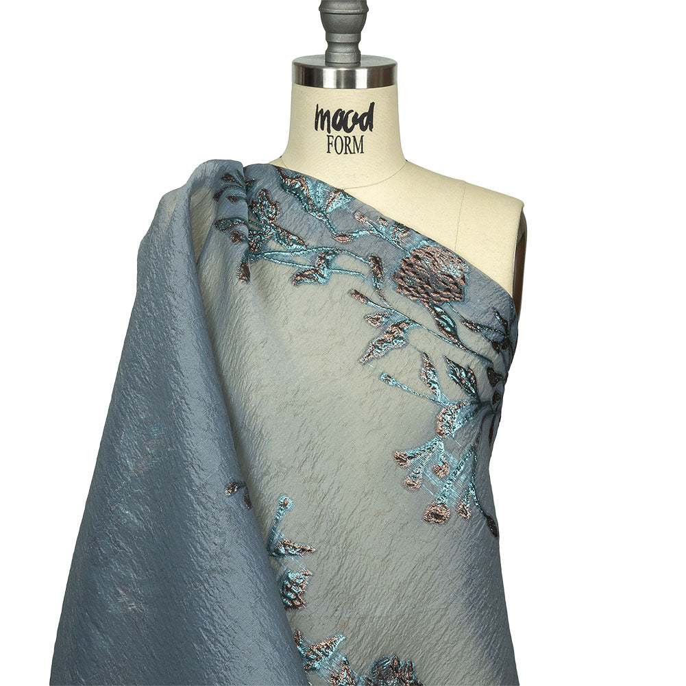Metallic Copper and Blue Floral Luxury Burnout Brocade Drape Metallic Copper and Blue Floral Luxury Burnout Brocade Drape