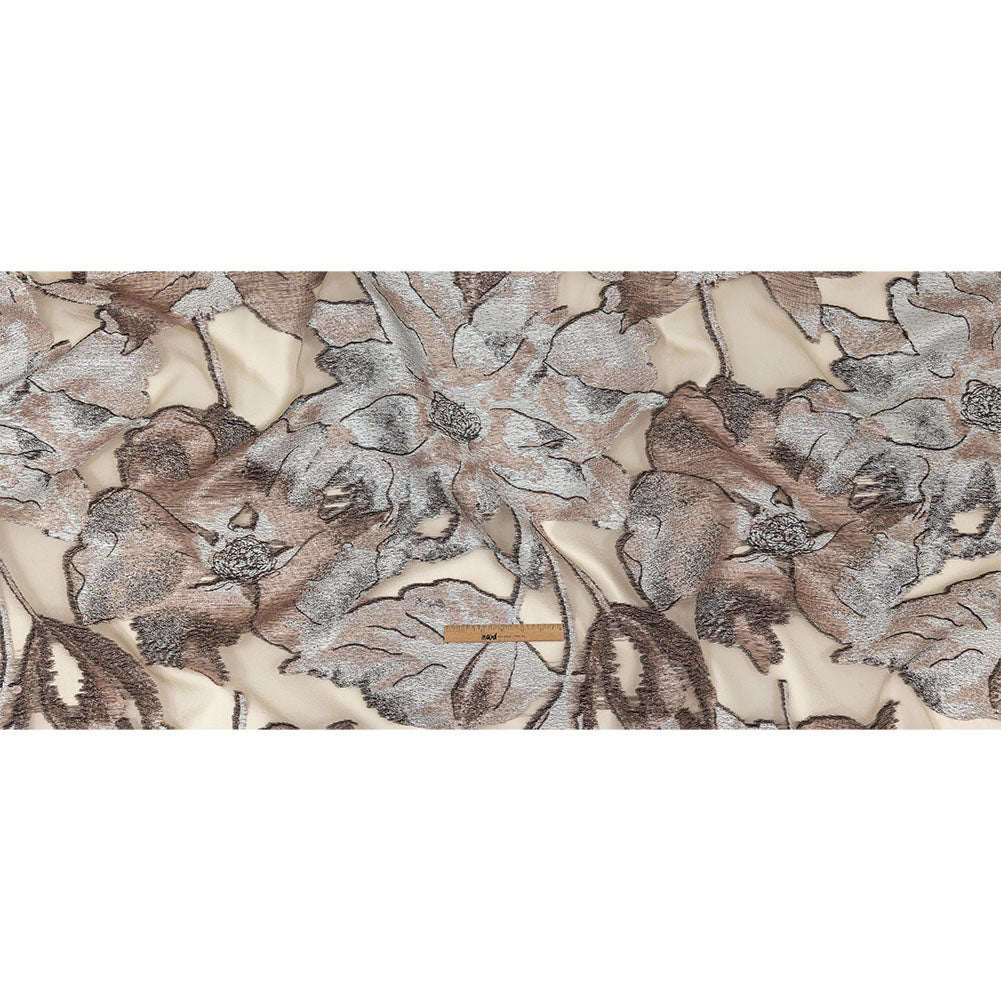 Metallic Black, White and Beige Oversized Flowers Luxury Burnout Brocade Full Metallic Black, White and Beige Oversized Flowers Luxury Burnout Brocade Full