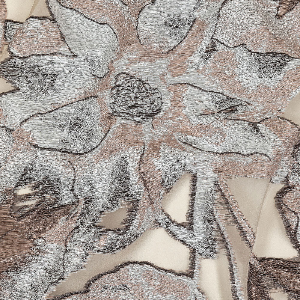 Metallic Black, White and Beige Oversized Flowers Luxury Burnout Brocade Metallic Black, White and Beige Oversized Flowers Luxury Burnout Brocade