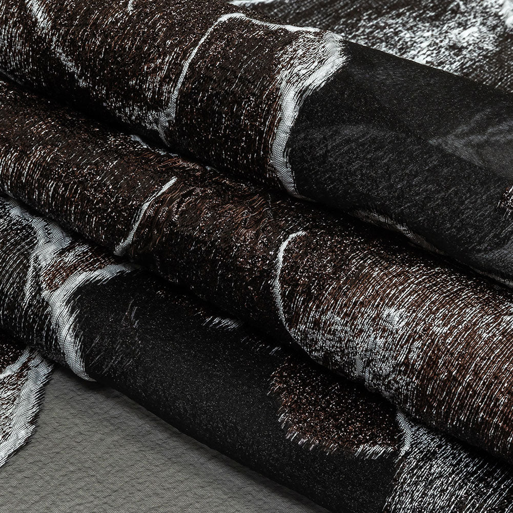Metallic Black, White and Brown Oversized Flowers Luxury Burnout Brocade Folded Metallic Black, White and Brown Oversized Flowers Luxury Burnout Brocade Folded