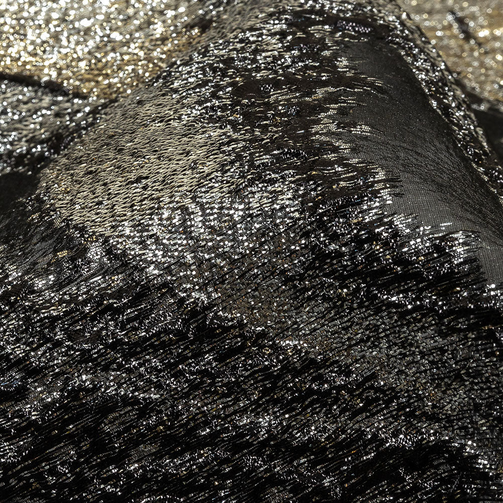 Metallic Silver, Gold and Black Oversized Flowers Luxury Burnout Brocade Detail Metallic Silver, Gold and Black Oversized Flowers Luxury Burnout Brocade Detail