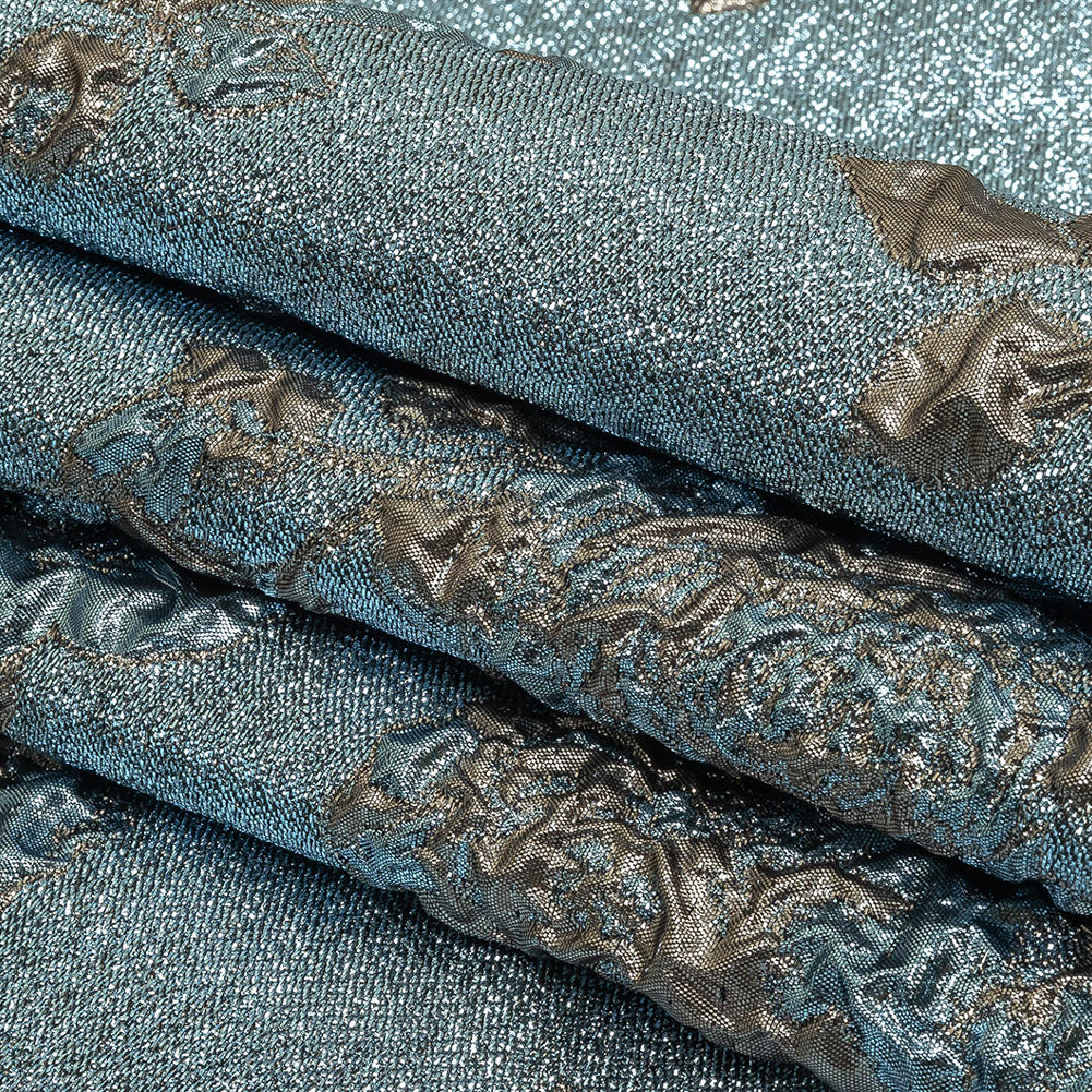 Metallic Sky Blue and Bronze Floral Luxury Brocade Folded Metallic Sky Blue and Bronze Floral Luxury Brocade Folded