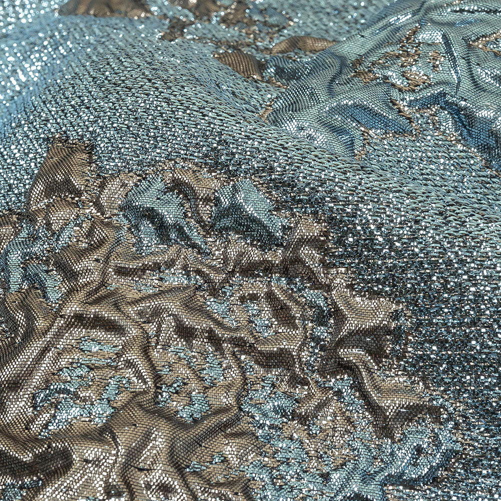 Metallic Sky Blue and Bronze Floral Luxury Brocade Detail Metallic Sky Blue and Bronze Floral Luxury Brocade Detail
